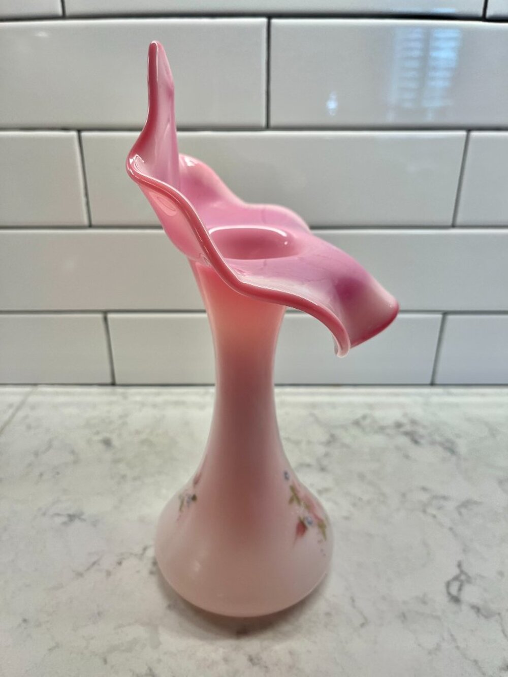 1991 Fenton Hand-Painted Art Glass Vase Rosalene "Jack-in-the-Pulpit" Signed - Picture 3 of 10